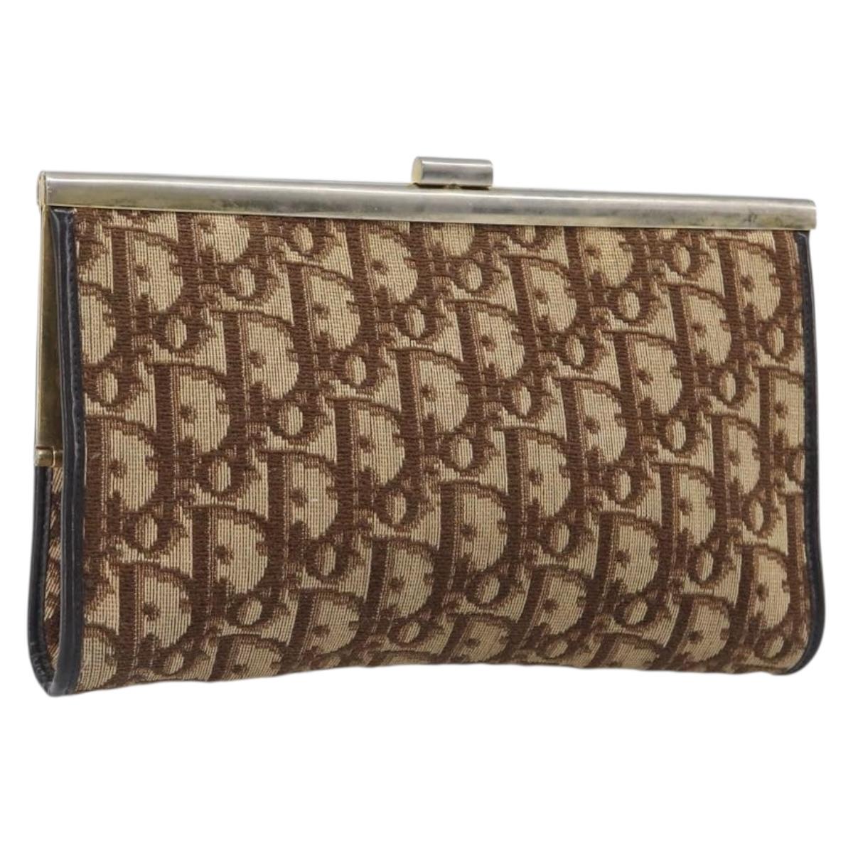 Christian Dior Trotter Canvas Clutch Bag Brown Gold Auth bs36935
