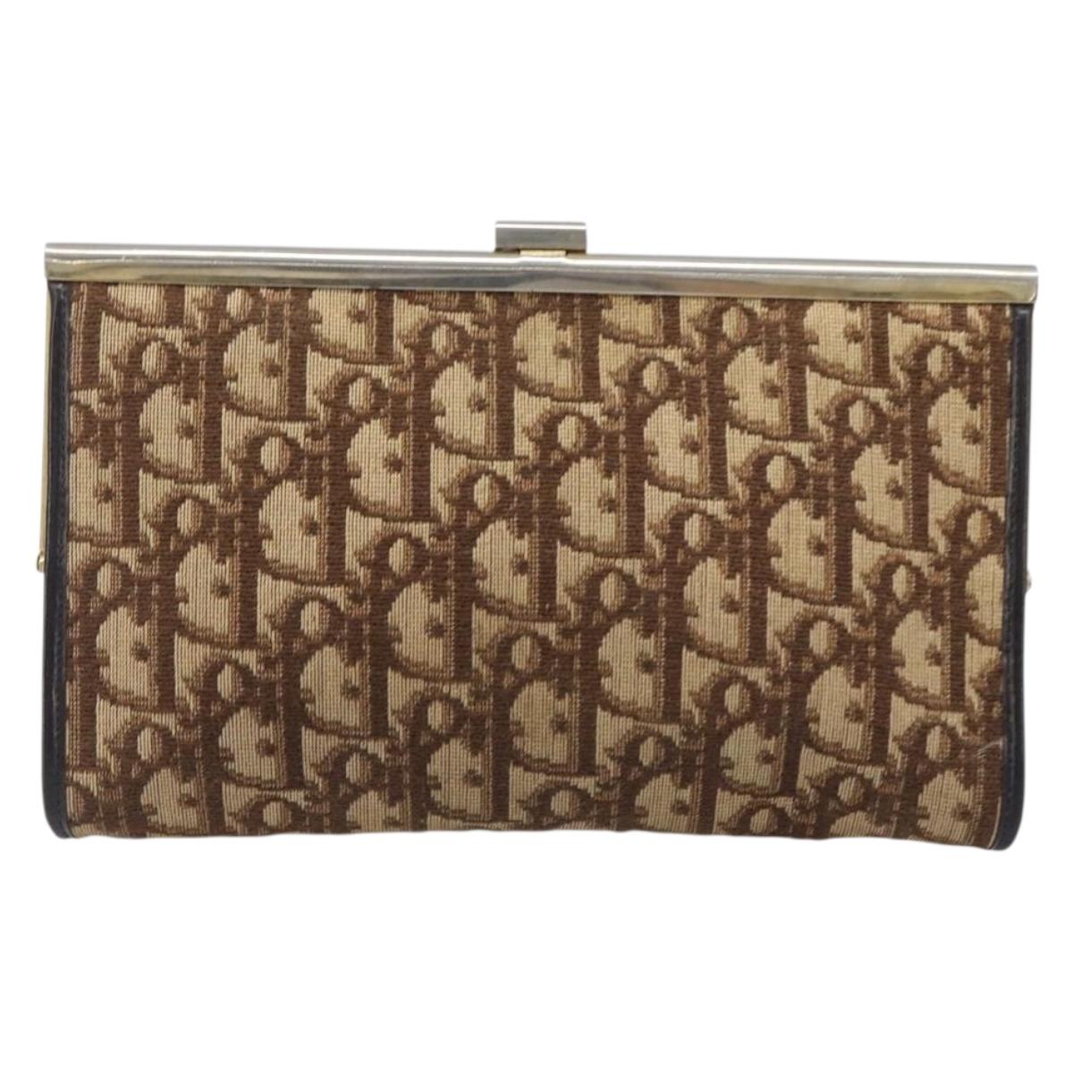 Christian Dior Trotter Canvas Clutch Bag Brown Gold Auth bs36935