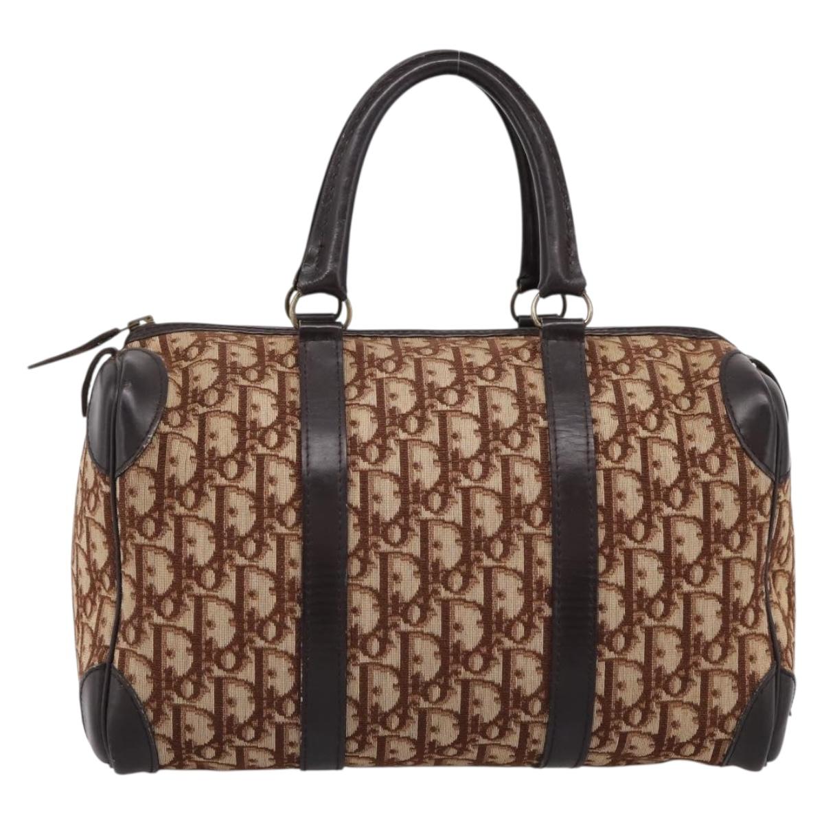 Christian Dior Trotter Canvas Hand Bag Brown Gold Auth bs36937