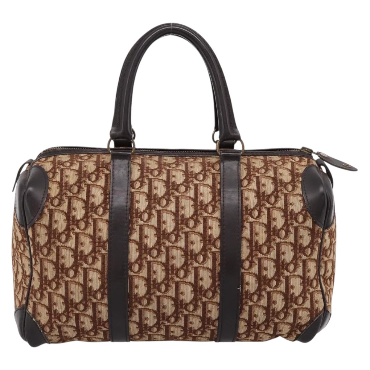 Christian Dior Trotter Canvas Hand Bag Brown Gold Auth bs36937