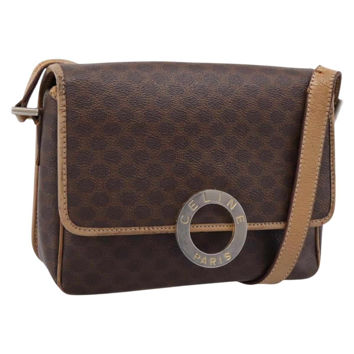 CELINE Macadam Canvas Shoulder Bag PVC Leather Brown Gold Auth bs36938
