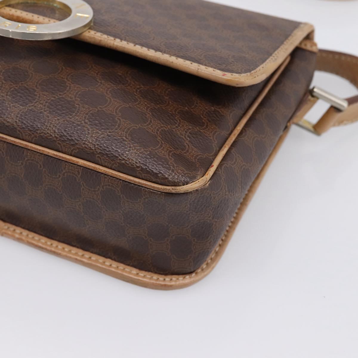 CELINE Macadam Canvas Shoulder Bag PVC Leather Brown Gold Auth bs36938