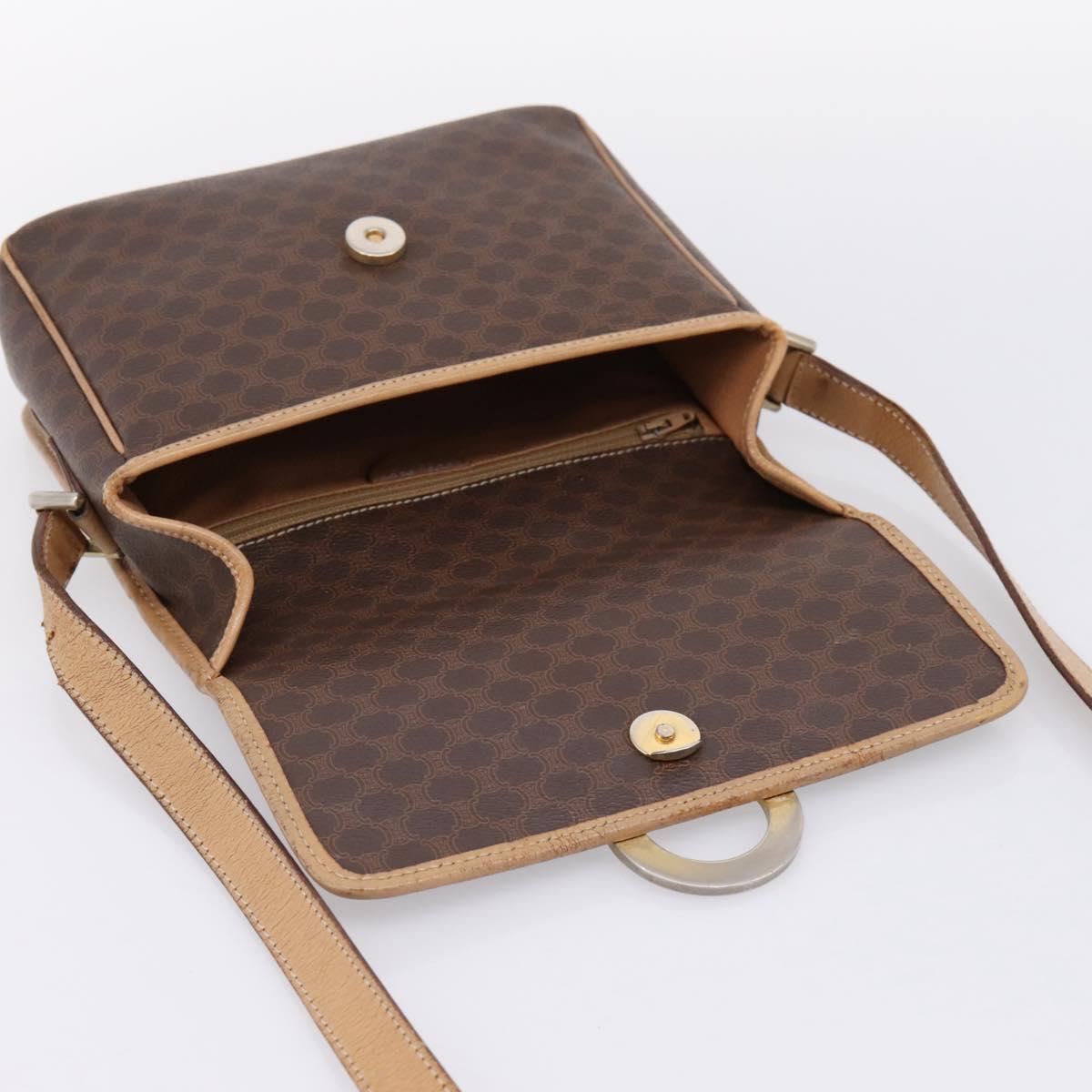 CELINE Macadam Canvas Shoulder Bag PVC Leather Brown Gold Auth bs36938
