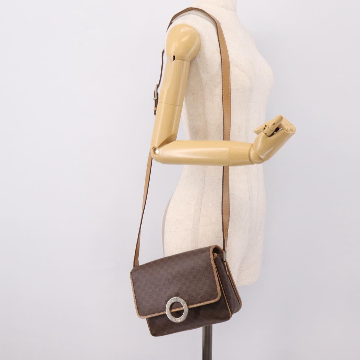 CELINE Macadam Canvas Shoulder Bag PVC Leather Brown Gold Auth bs36938