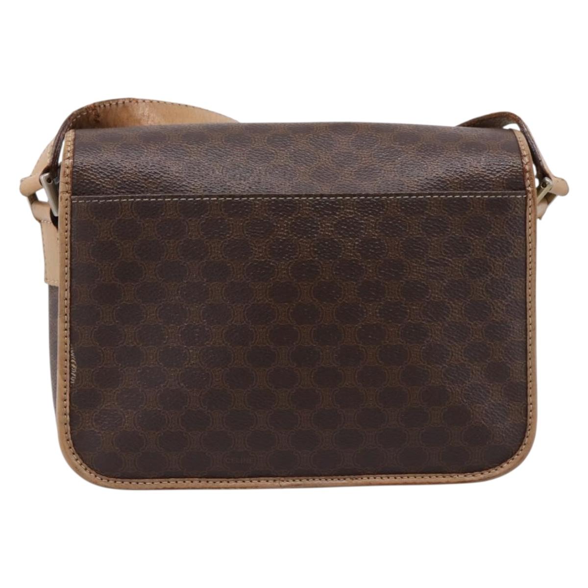 CELINE Macadam Canvas Shoulder Bag PVC Leather Brown Gold Auth bs36938