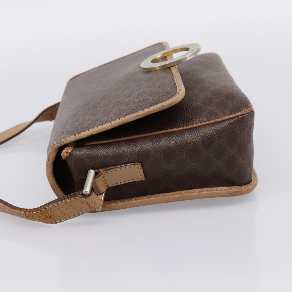 CELINE Macadam Canvas Shoulder Bag PVC Leather Brown Gold Auth bs36938