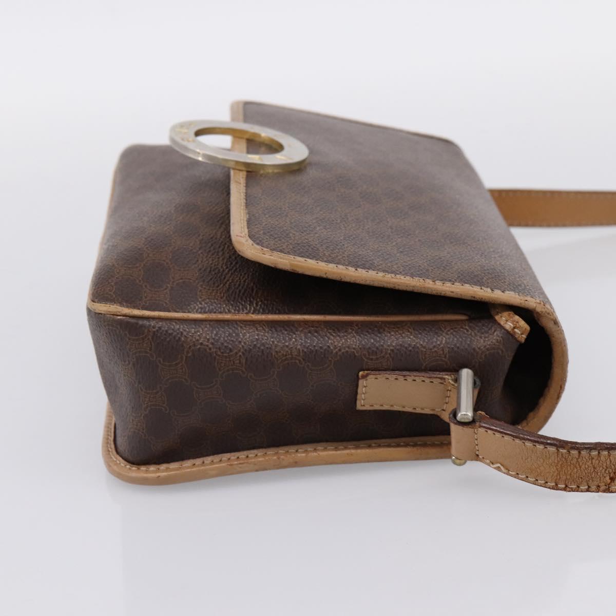 CELINE Macadam Canvas Shoulder Bag PVC Leather Brown Gold Auth bs36938