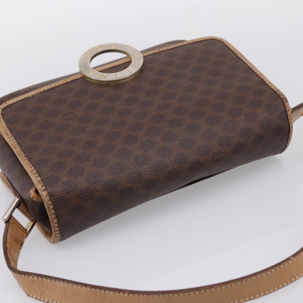 CELINE Macadam Canvas Shoulder Bag PVC Leather Brown Gold Auth bs36938