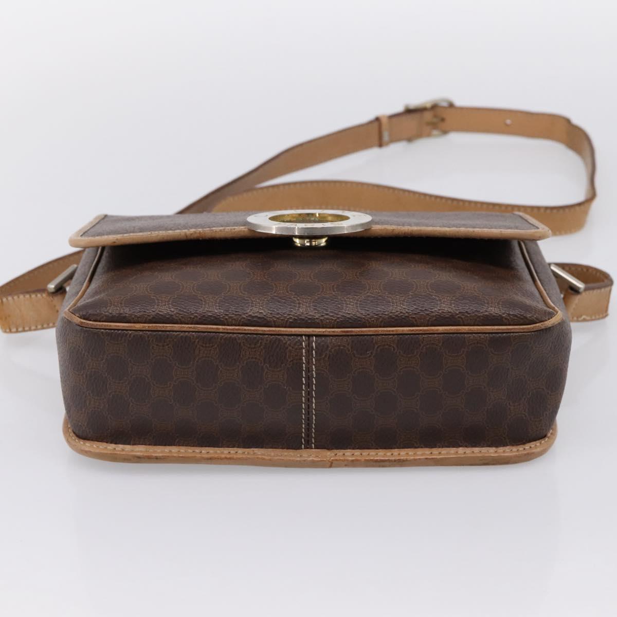 CELINE Macadam Canvas Shoulder Bag PVC Leather Brown Gold Auth bs36938