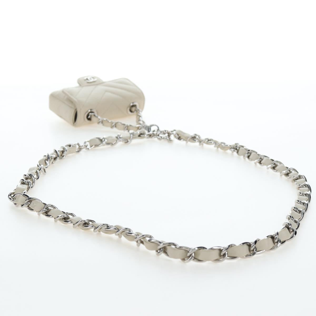 CHANEL V-stitch Classic Mini Chain Bag Lamb Skin Beige Silver CC Auth bs36939M