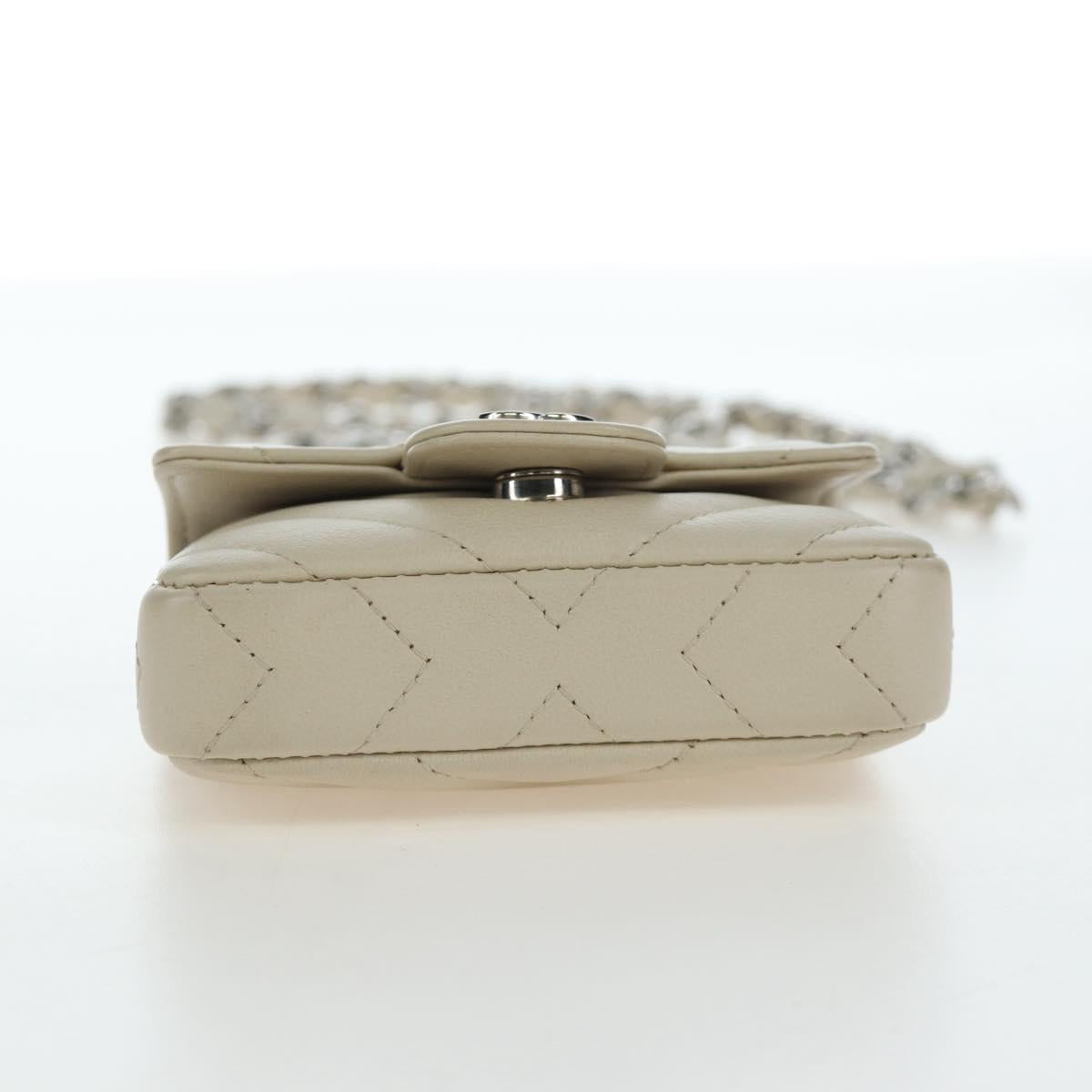 CHANEL V-stitch Classic Mini Chain Bag Lamb Skin Beige Silver CC Auth bs36939M
