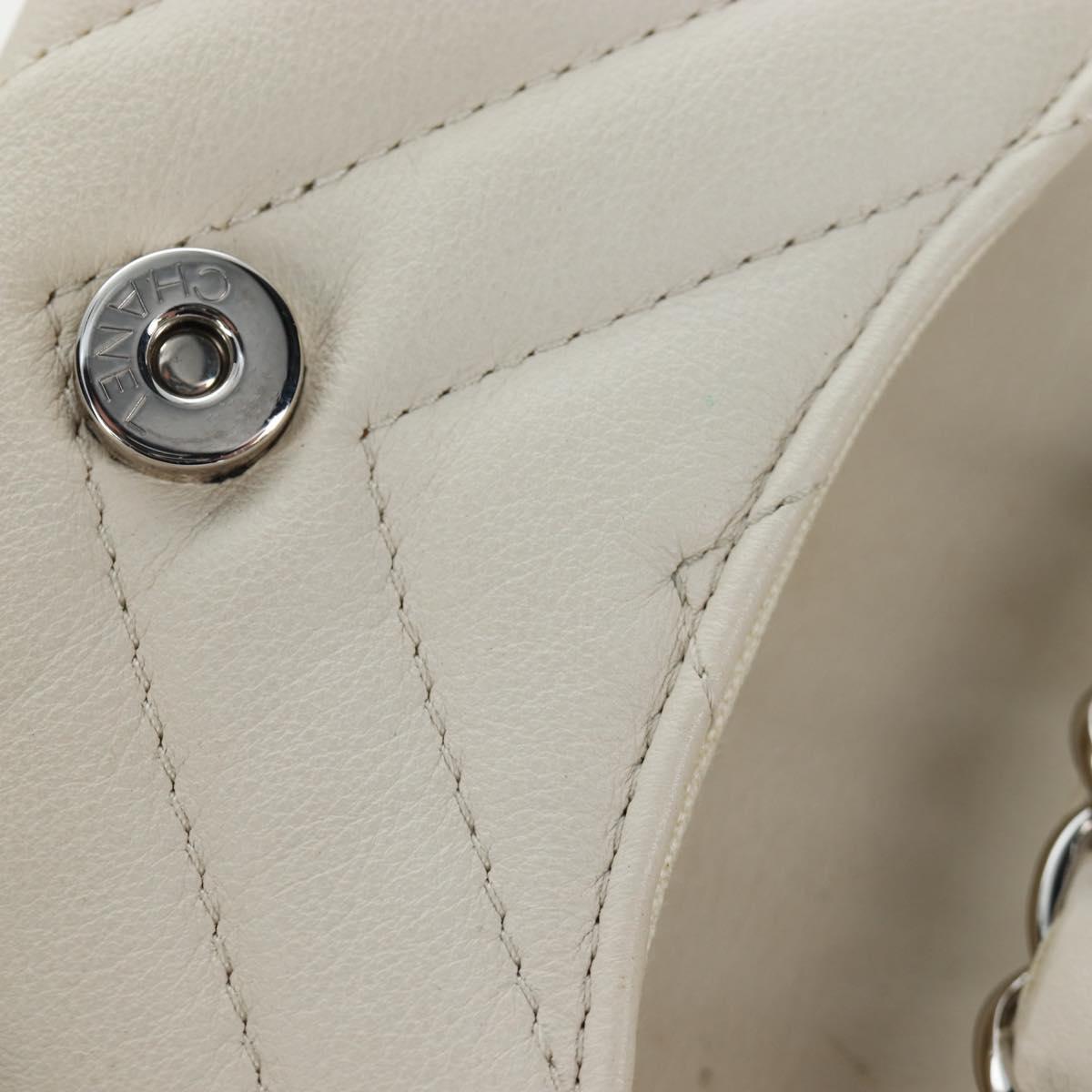 CHANEL V-stitch Classic Mini Chain Bag Lamb Skin Beige Silver CC Auth bs36939M