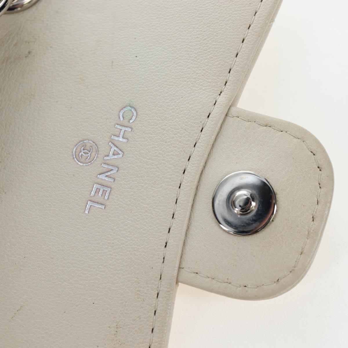 CHANEL V-stitch Classic Mini Chain Bag Lamb Skin Beige Silver CC Auth bs36939M