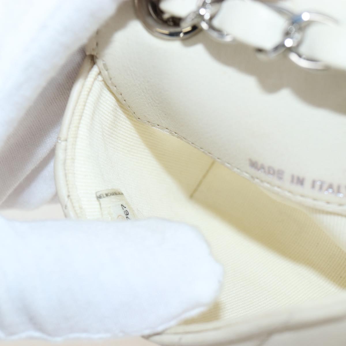 CHANEL V-stitch Classic Mini Chain Bag Lamb Skin Beige Silver CC Auth bs36939M