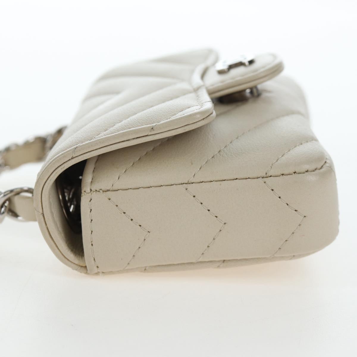 CHANEL V-stitch Classic Mini Chain Bag Lamb Skin Beige Silver CC Auth bs36939M