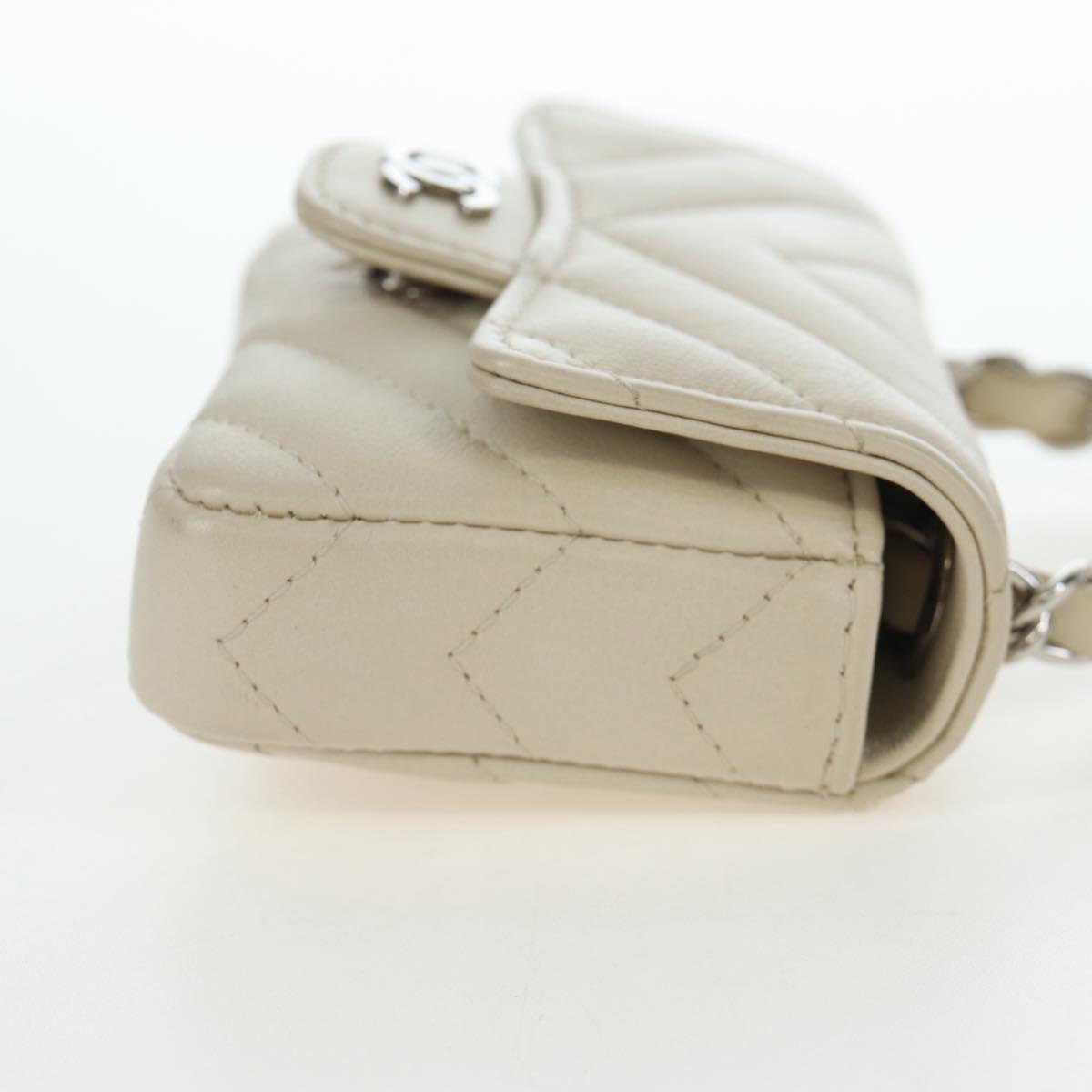 CHANEL V-stitch Classic Mini Chain Bag Lamb Skin Beige Silver CC Auth bs36939M