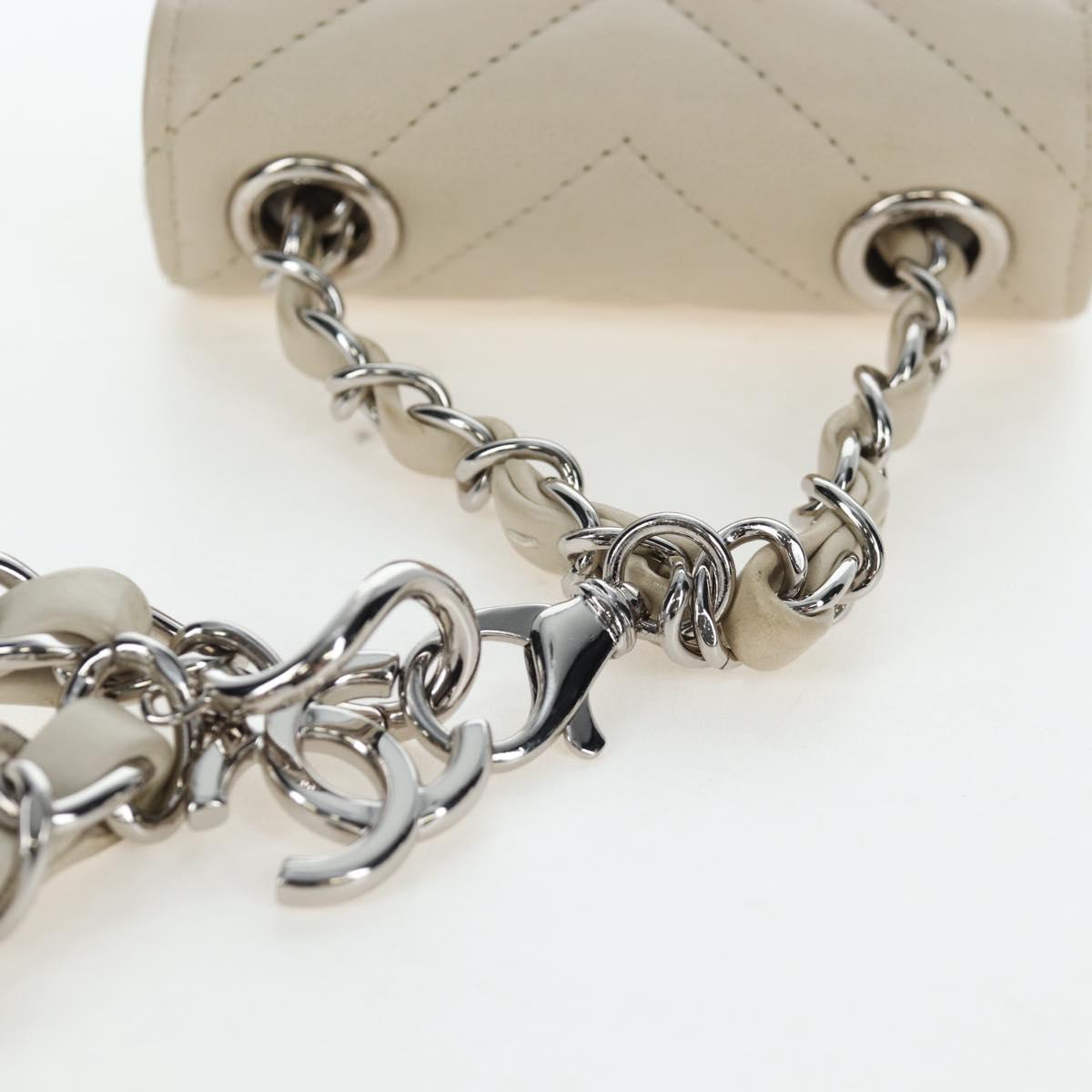 CHANEL V-stitch Classic Mini Chain Bag Lamb Skin Beige Silver CC Auth bs36939M