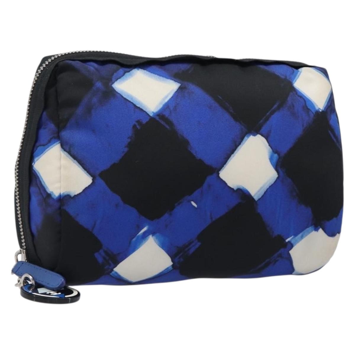 CHANEL Clutch Bag Nylon Blue Silver CC Auth bs36940V