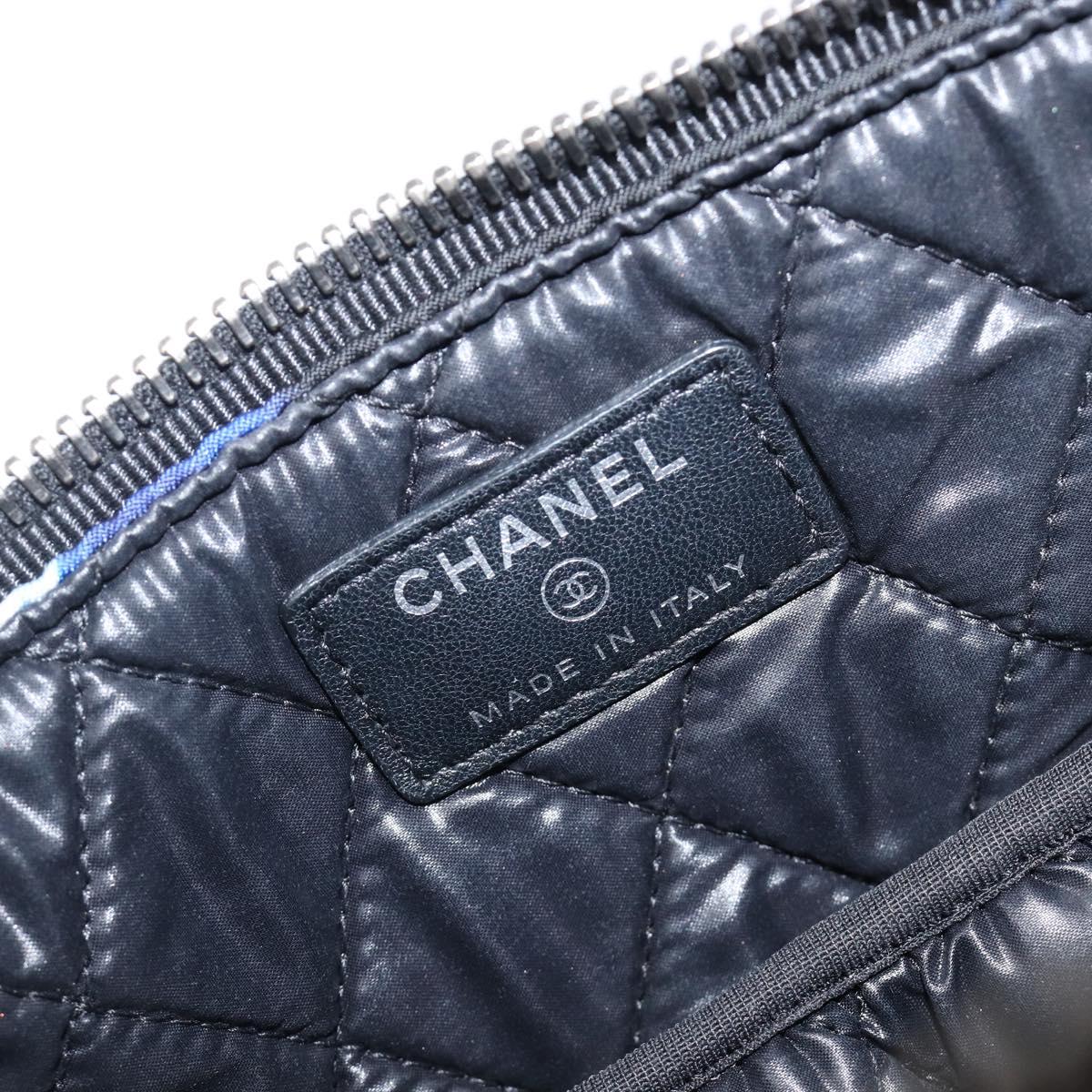 CHANEL Clutch Bag Nylon Blue Silver CC Auth bs36940V