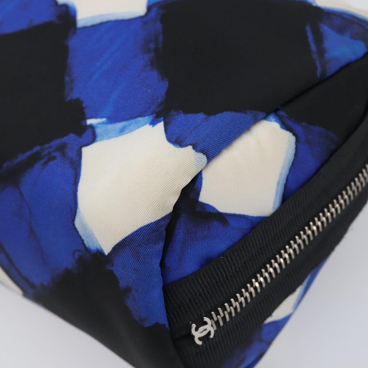 CHANEL Clutch Bag Nylon Blue Silver CC Auth bs36940V