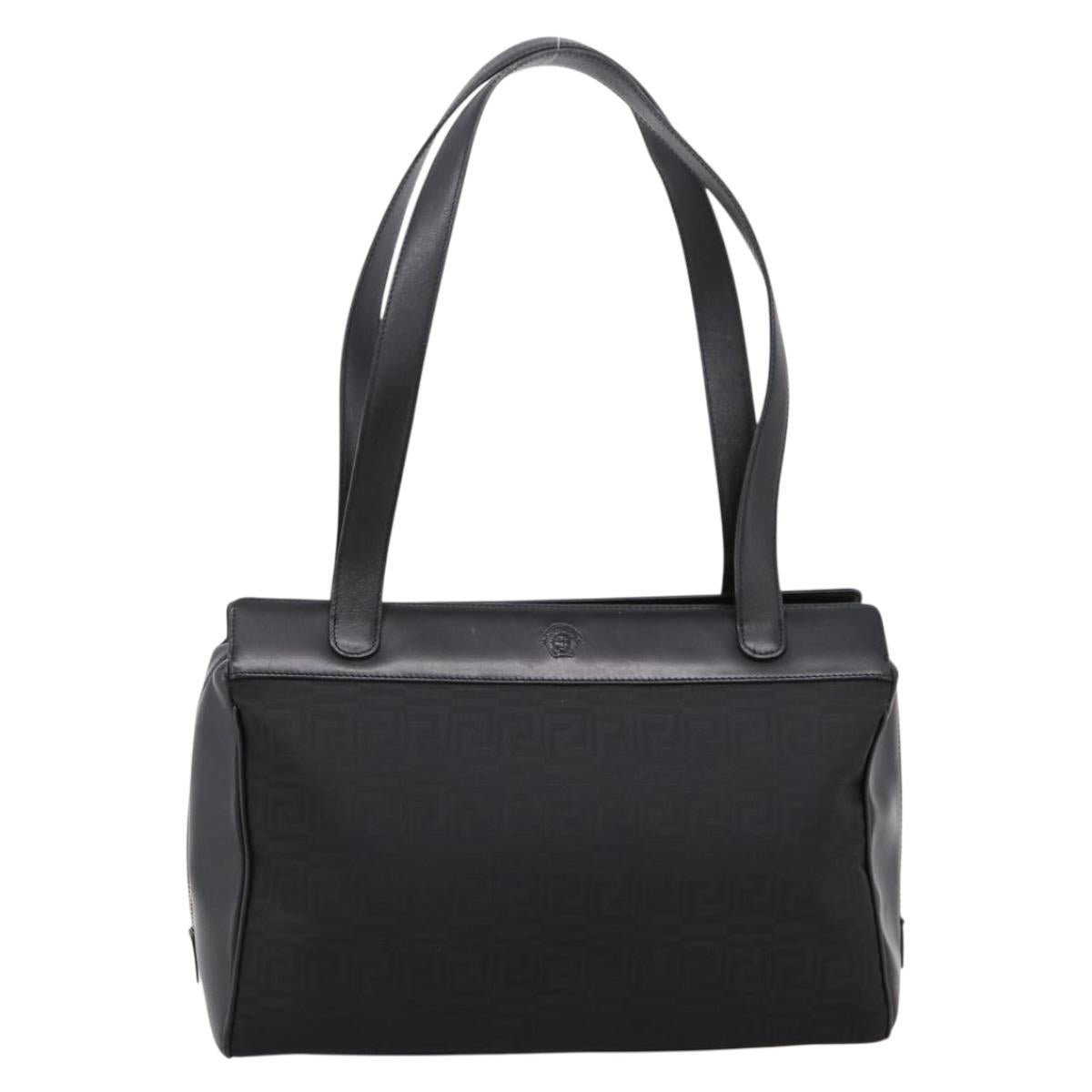 Gianni Versace Tote Bag Canvas Black Silver Auth bs36941