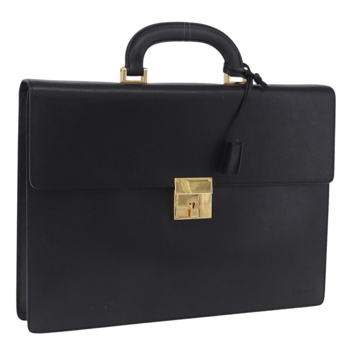 CELINE Business Bag Leather Black Gold Auth bs36942A