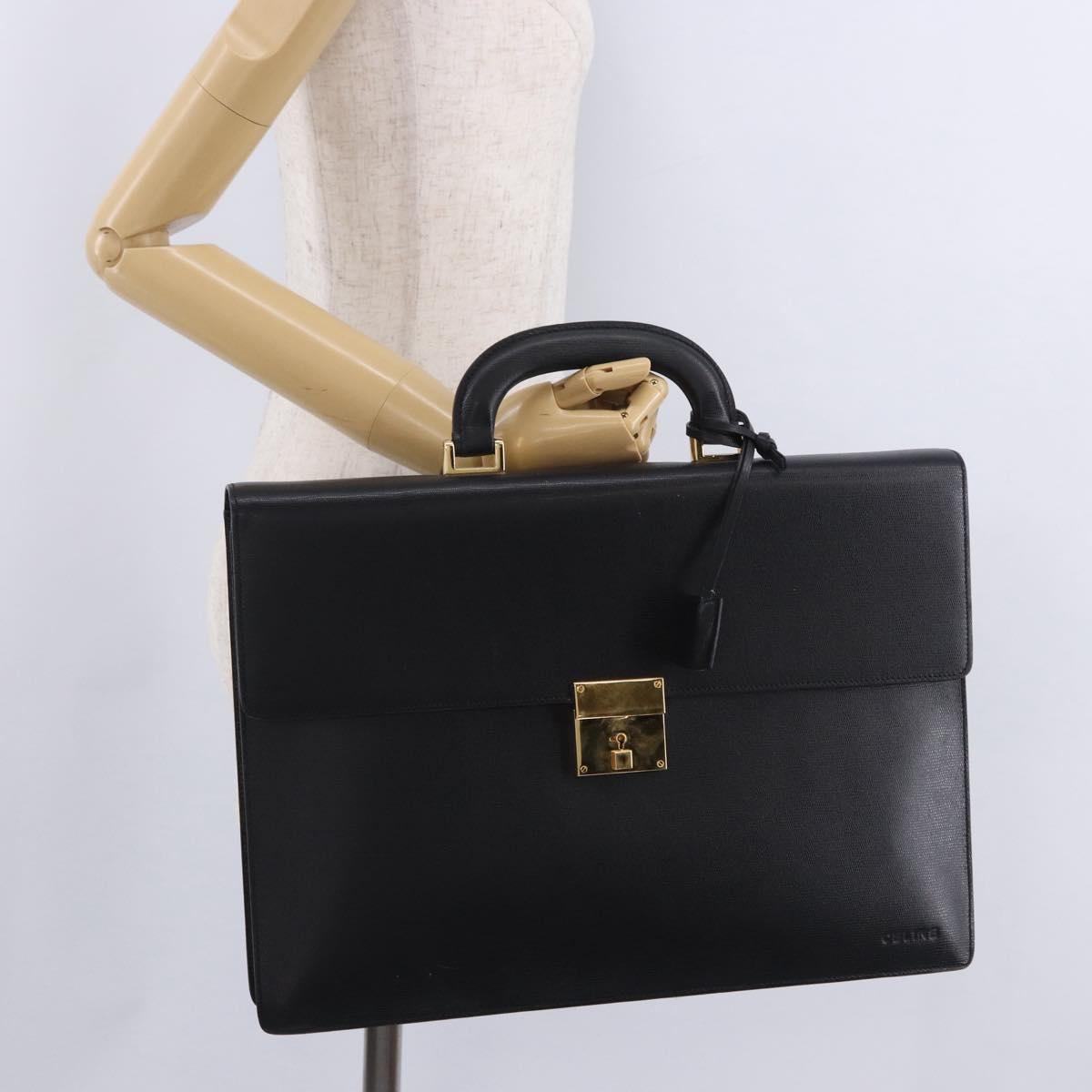 CELINE Business Bag Leather Black Gold Auth bs36942A