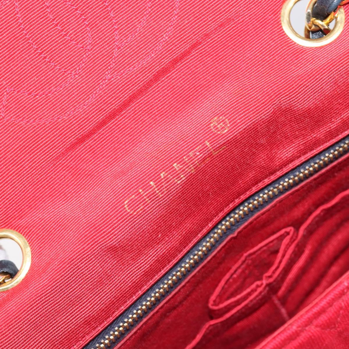 CHANEL Chain V Stitch Shoulder Bag Cotton Red Gold CC Auth bs36943A