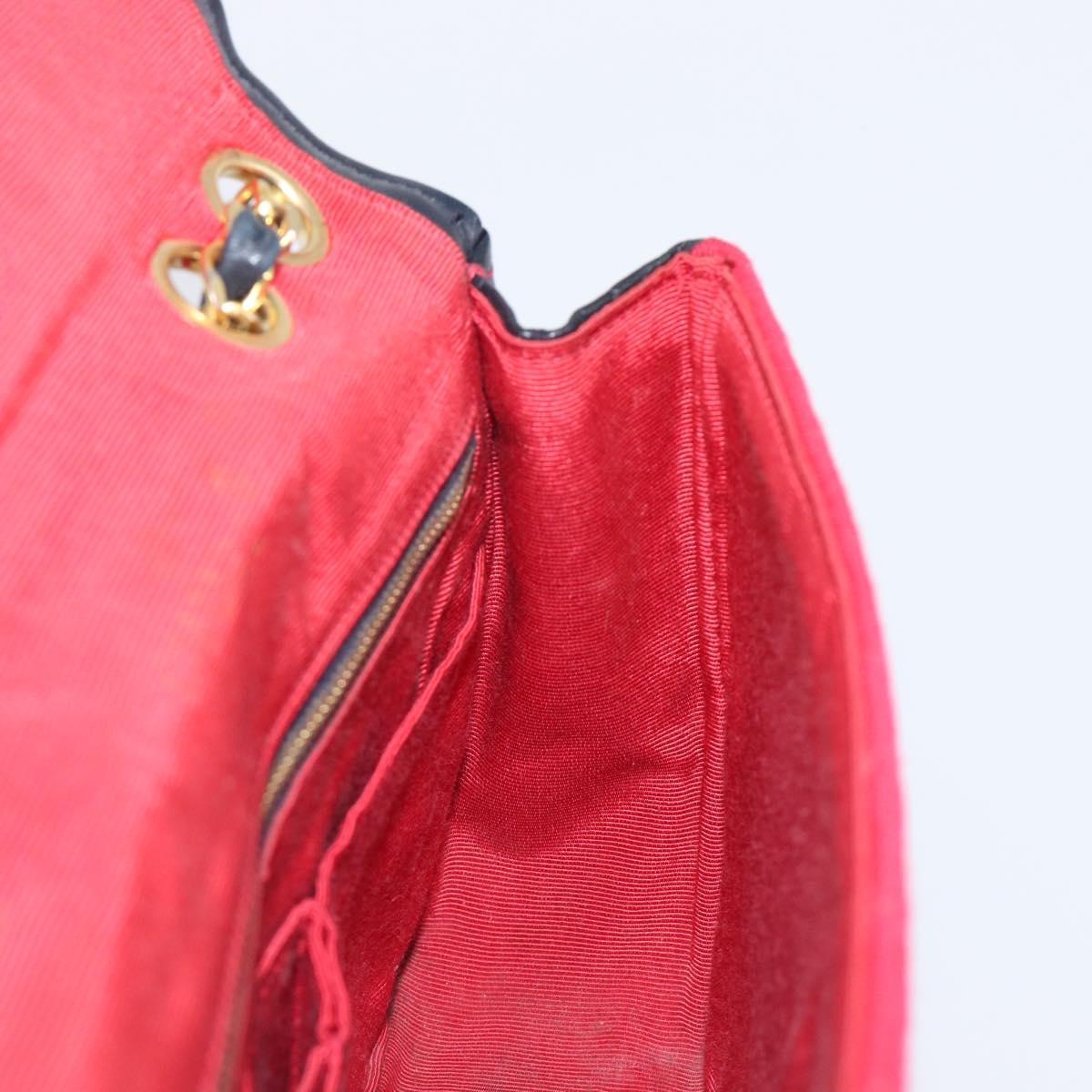 CHANEL Chain V Stitch Shoulder Bag Cotton Red Gold CC Auth bs36943A