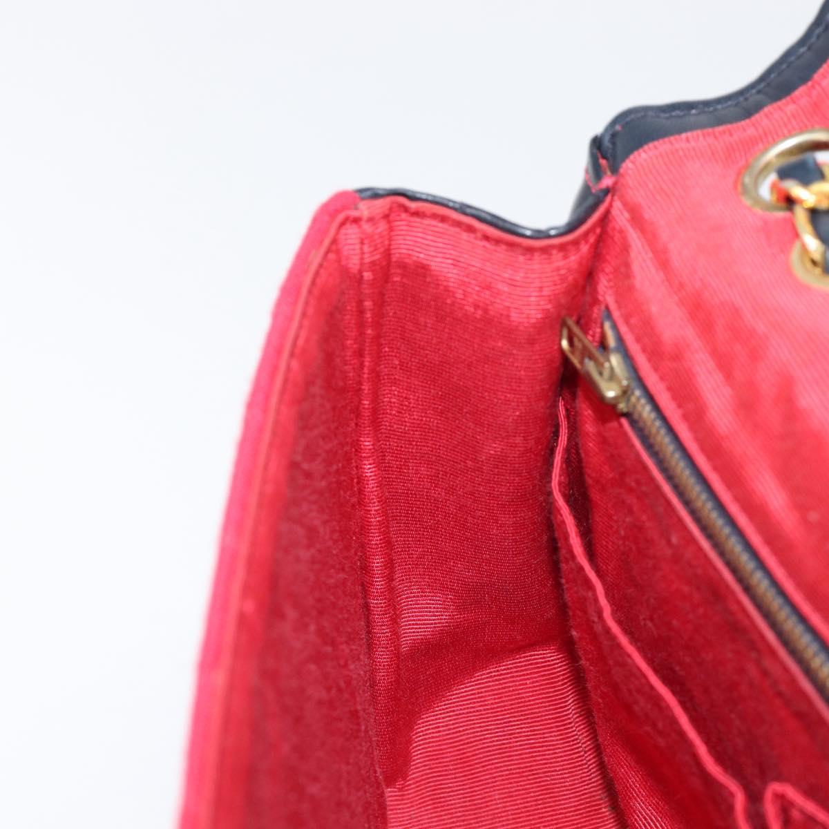 CHANEL Chain V Stitch Shoulder Bag Cotton Red Gold CC Auth bs36943A