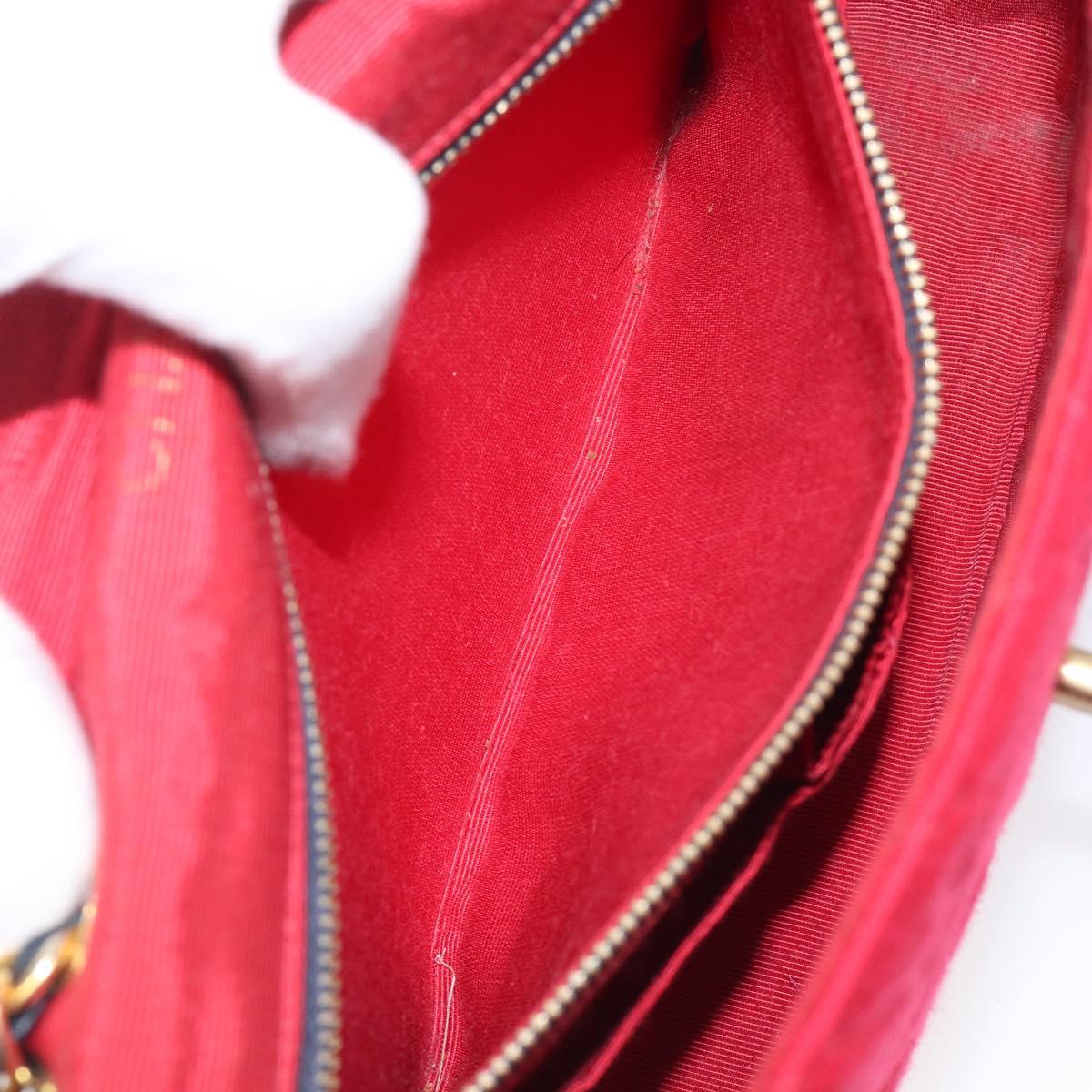CHANEL Chain V Stitch Shoulder Bag Cotton Red Gold CC Auth bs36943A