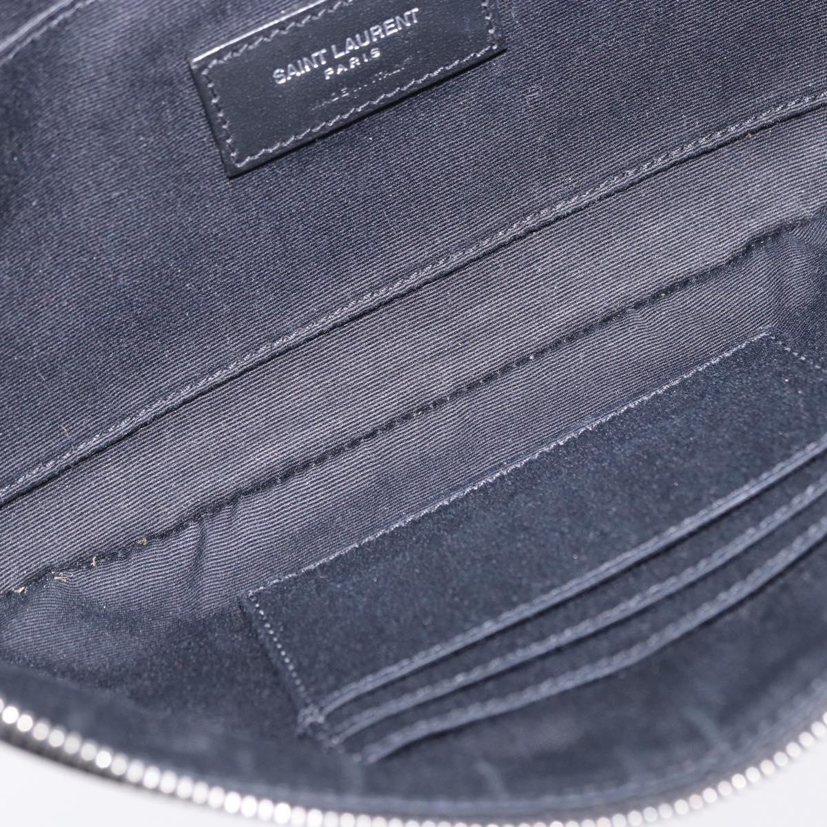 SAINT LAURENT Waist Bag Coated Canvas White Black Auth bs36944