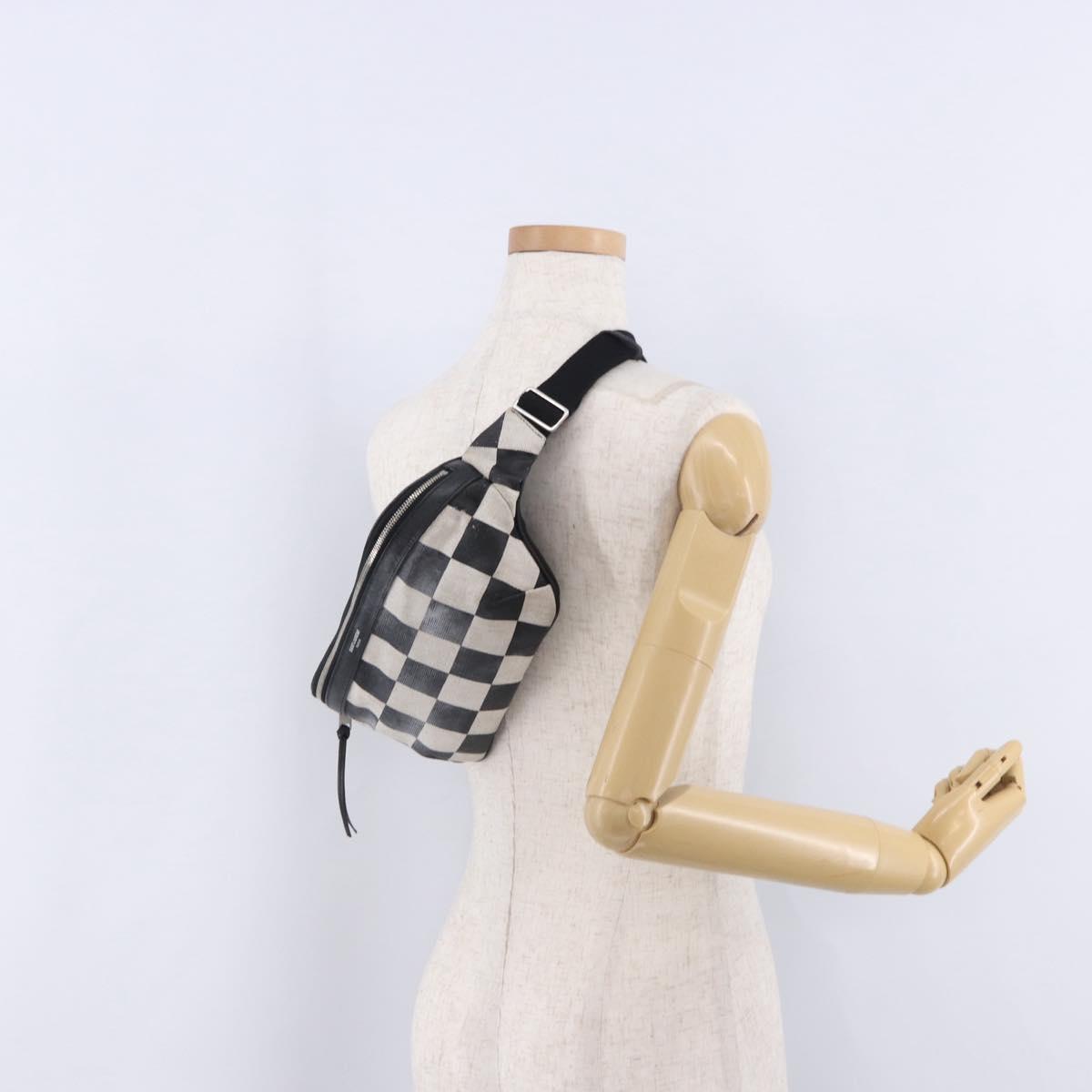 SAINT LAURENT Waist Bag Coated Canvas White Black Auth bs36944