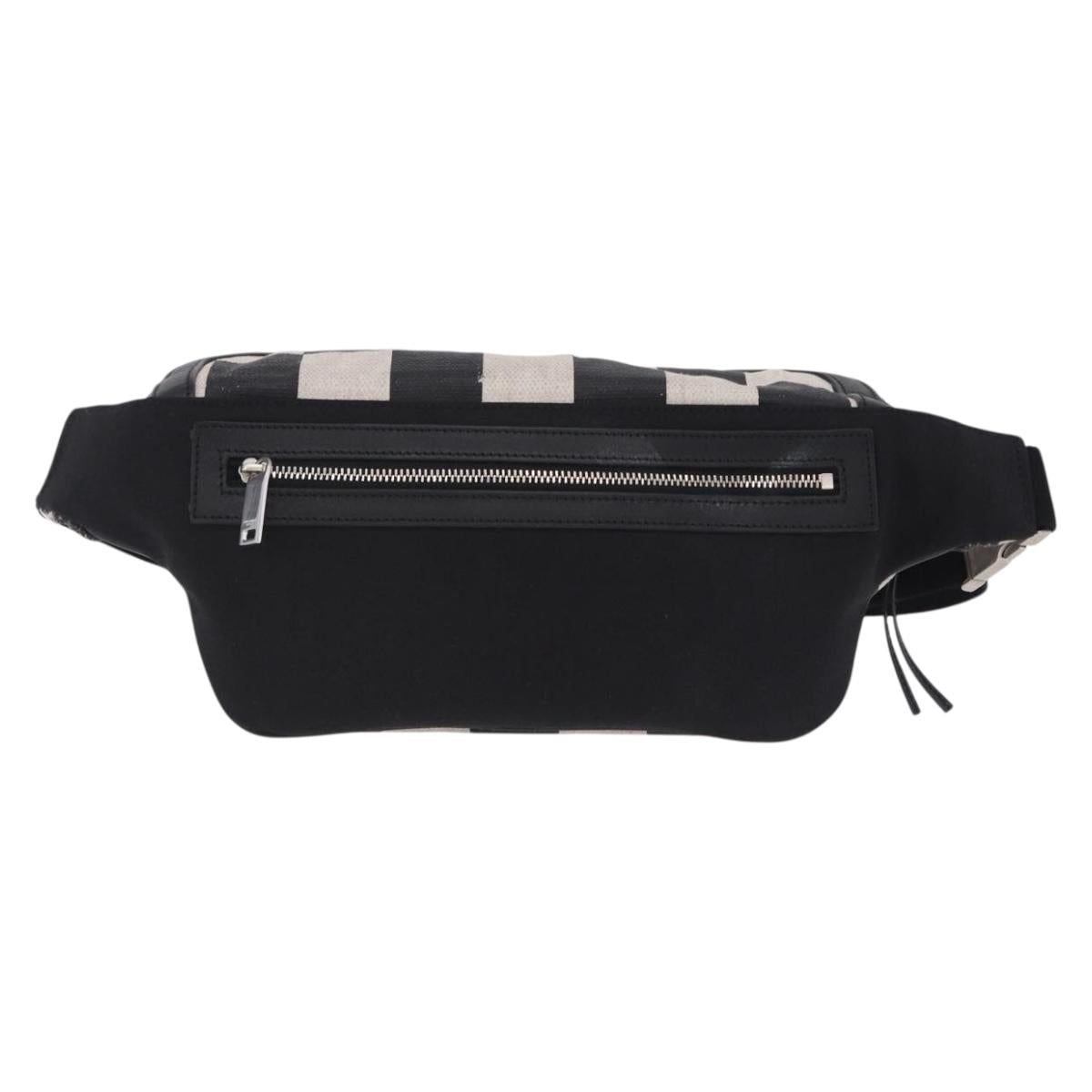 SAINT LAURENT Waist Bag Coated Canvas White Black Auth bs36944