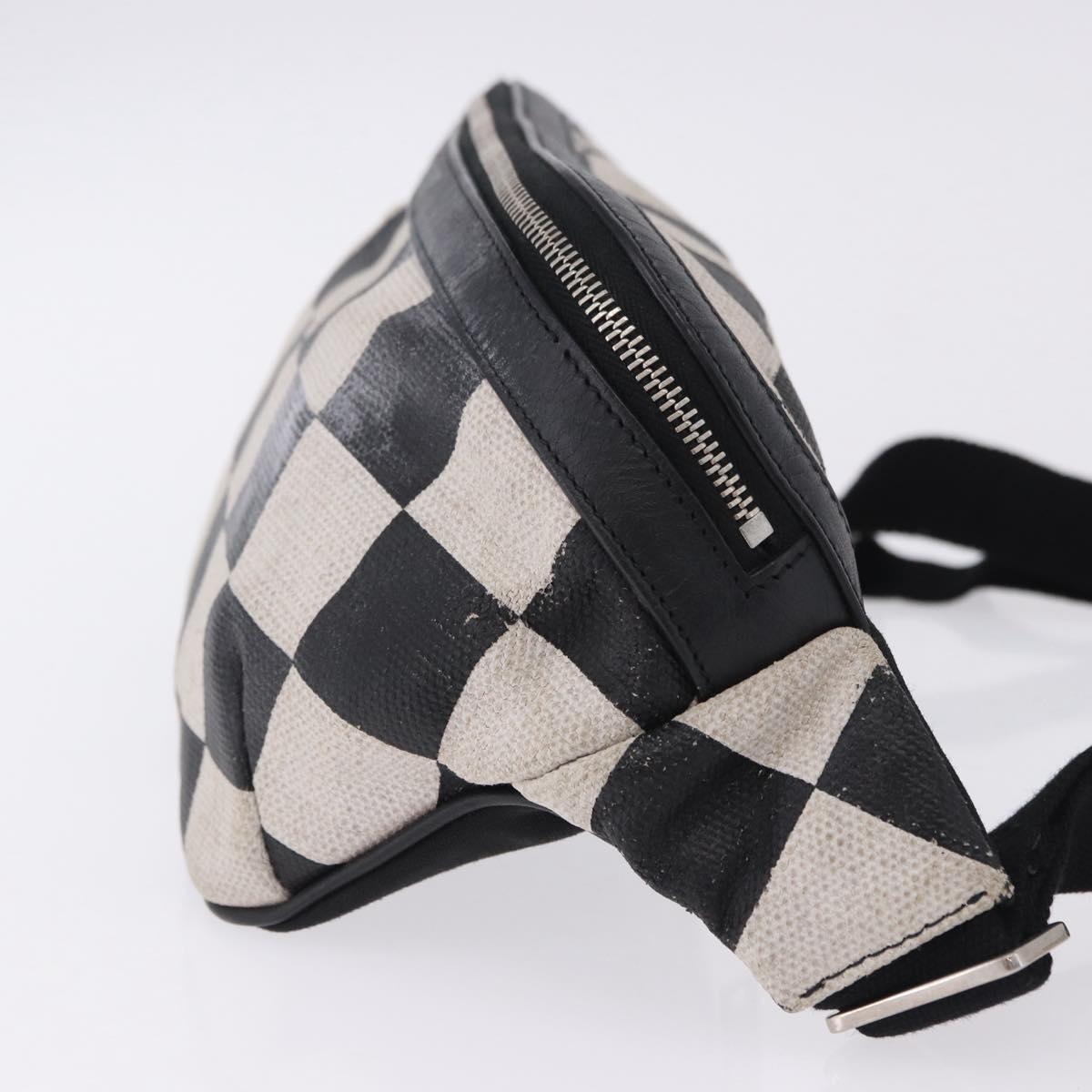 SAINT LAURENT Waist Bag Coated Canvas White Black Auth bs36944