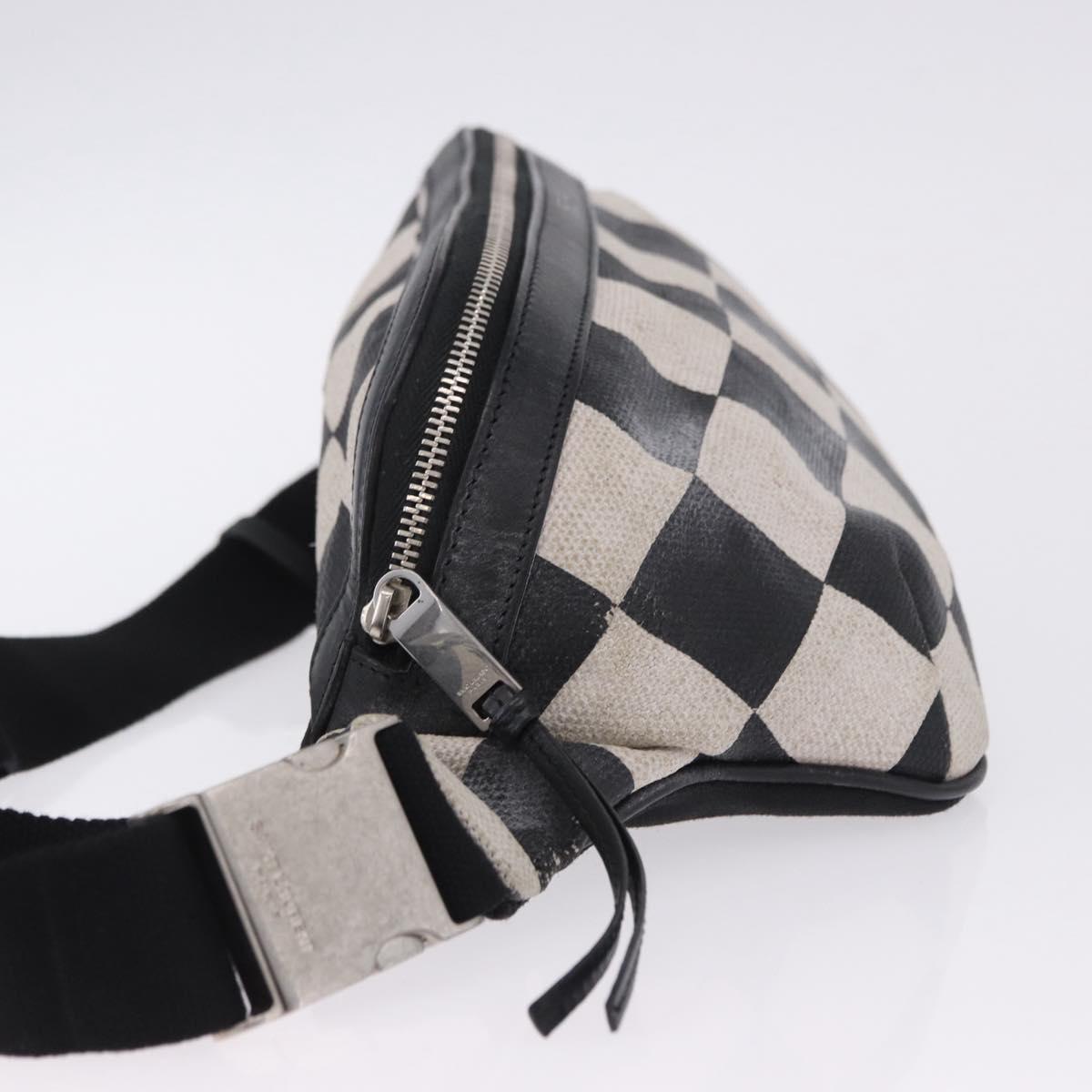 SAINT LAURENT Waist Bag Coated Canvas White Black Auth bs36944
