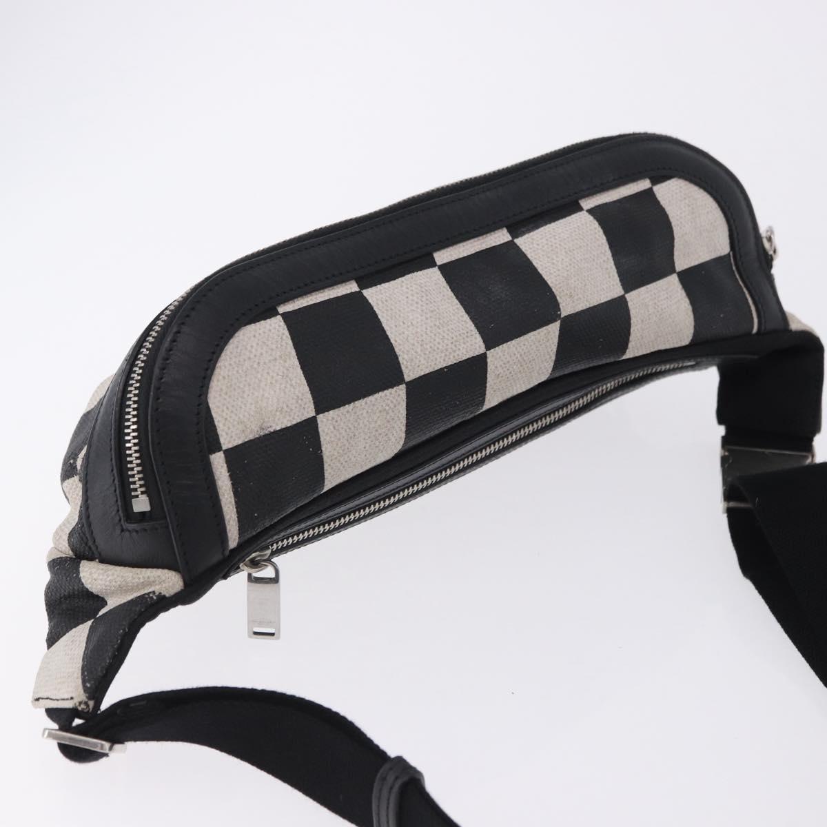 SAINT LAURENT Waist Bag Coated Canvas White Black Auth bs36944