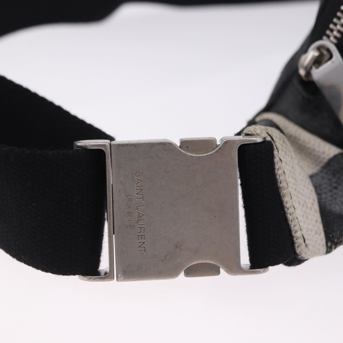 SAINT LAURENT Waist Bag Coated Canvas White Black Auth bs36944