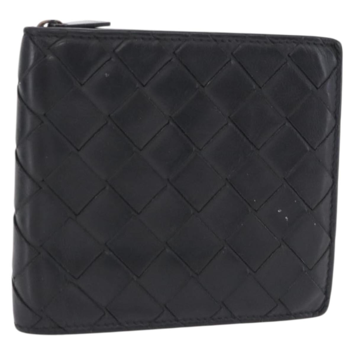 BOTTEGA VENETA INTRECCIATO Bifold Wallet Leather Black Auth bs36945