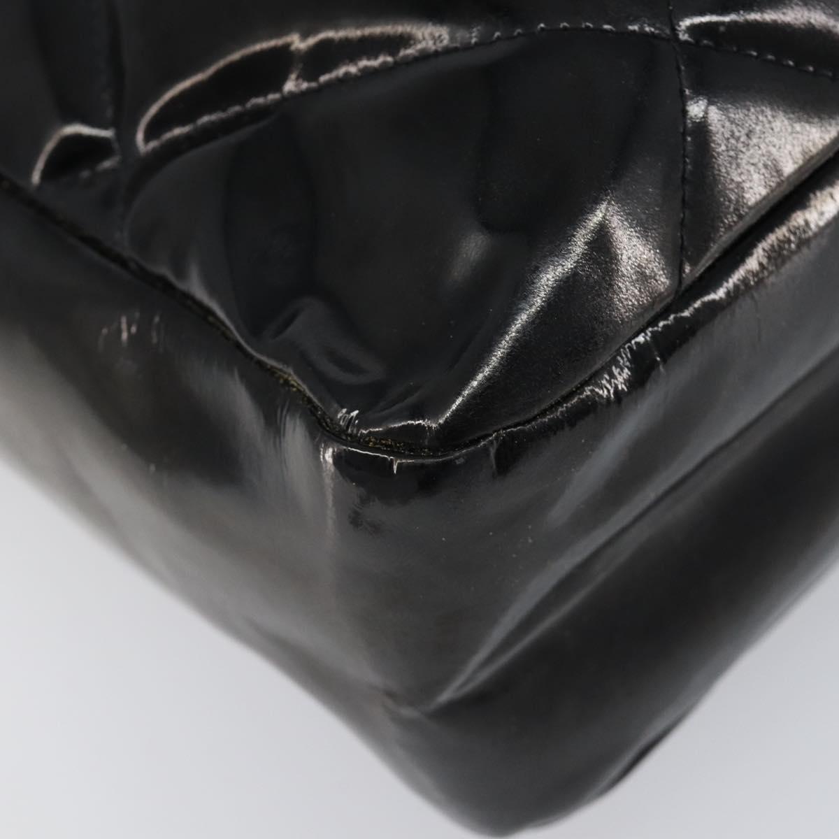 CHANEL Matelasse Shoulder Bag Patent leather Black Silver CC Auth bs36946