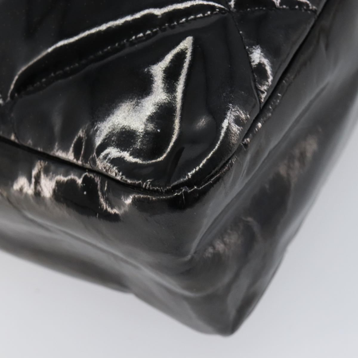CHANEL Matelasse Shoulder Bag Patent leather Black Silver CC Auth bs36946