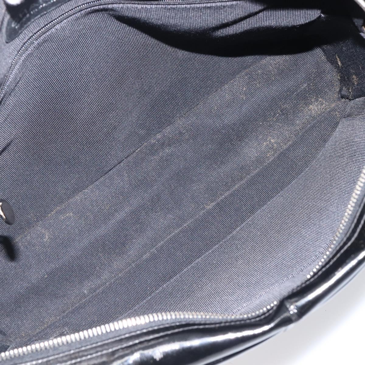 CHANEL Matelasse Shoulder Bag Patent leather Black Silver CC Auth bs36946