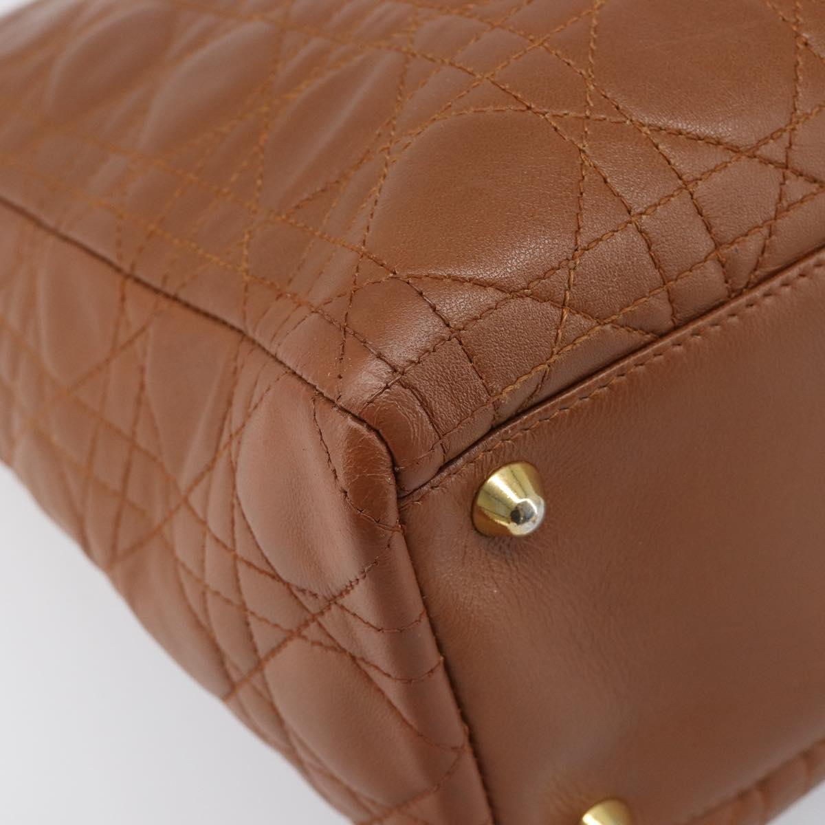 Christian Dior Canage Hand Bag Leather Brown Gold Auth bs36947