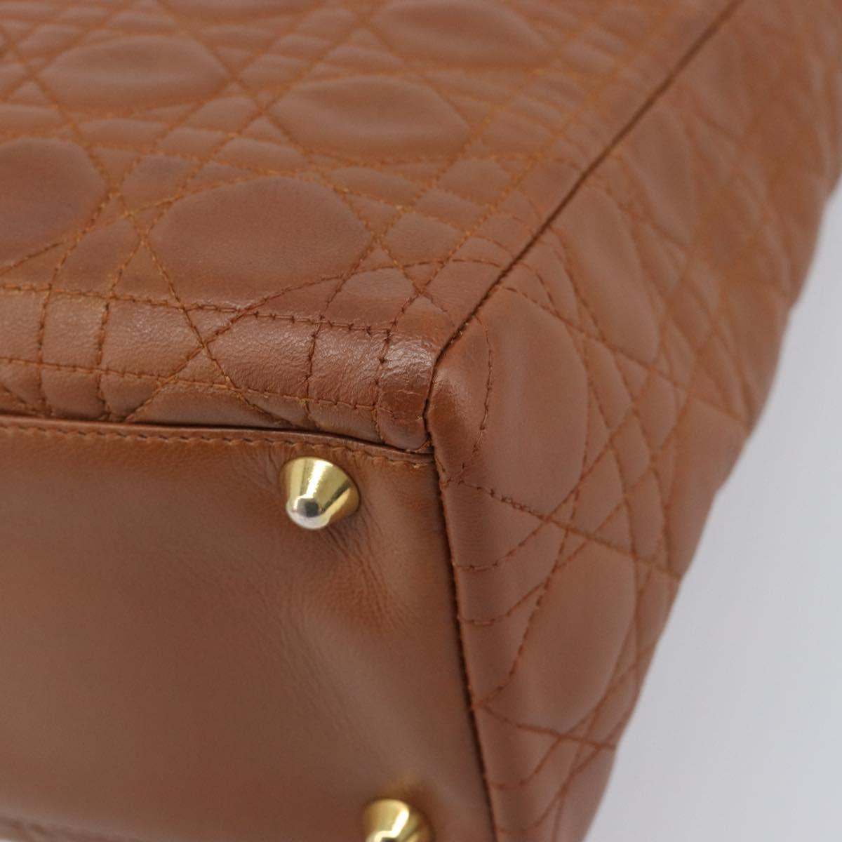 Christian Dior Canage Hand Bag Leather Brown Gold Auth bs36947