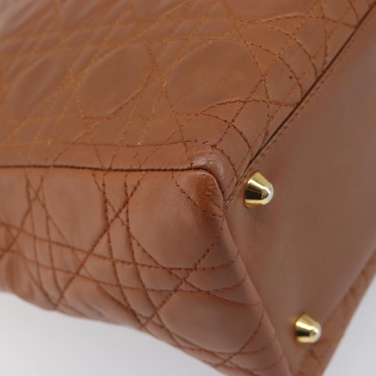 Christian Dior Canage Hand Bag Leather Brown Gold Auth bs36947