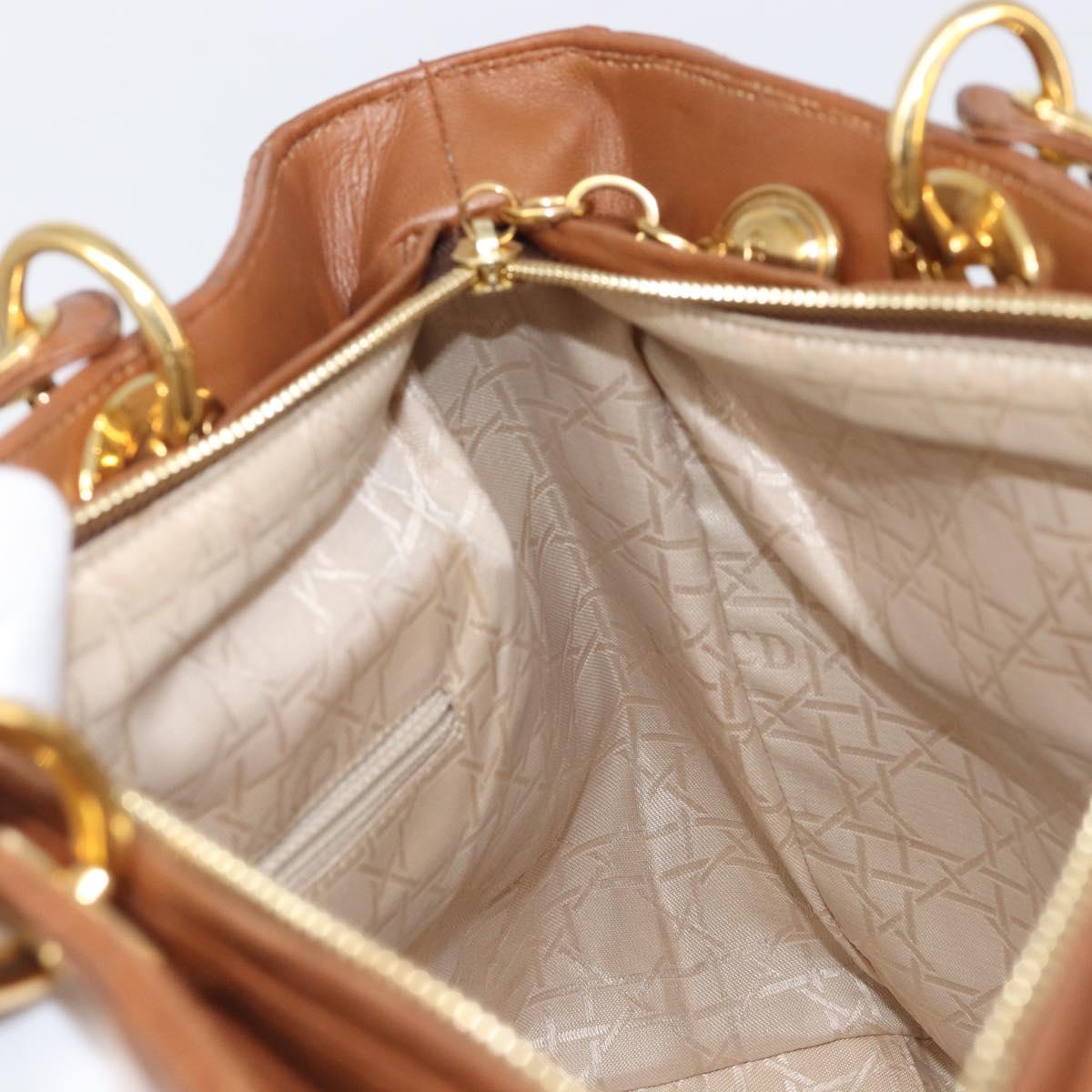 Christian Dior Canage Hand Bag Leather Brown Gold Auth bs36947