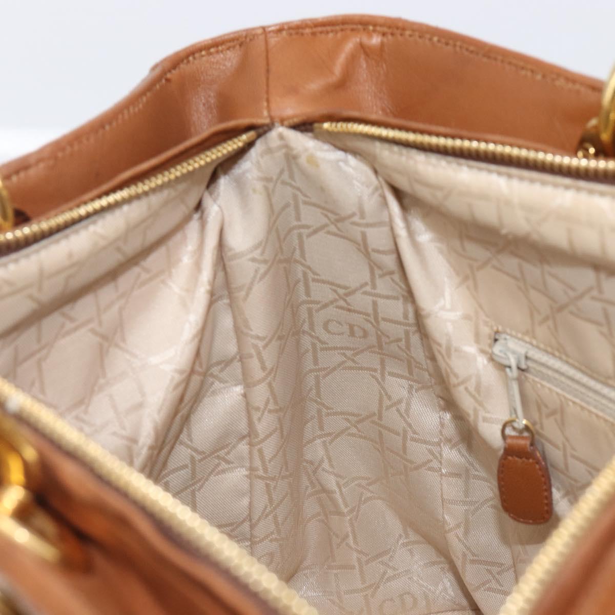Christian Dior Canage Hand Bag Leather Brown Gold Auth bs36947
