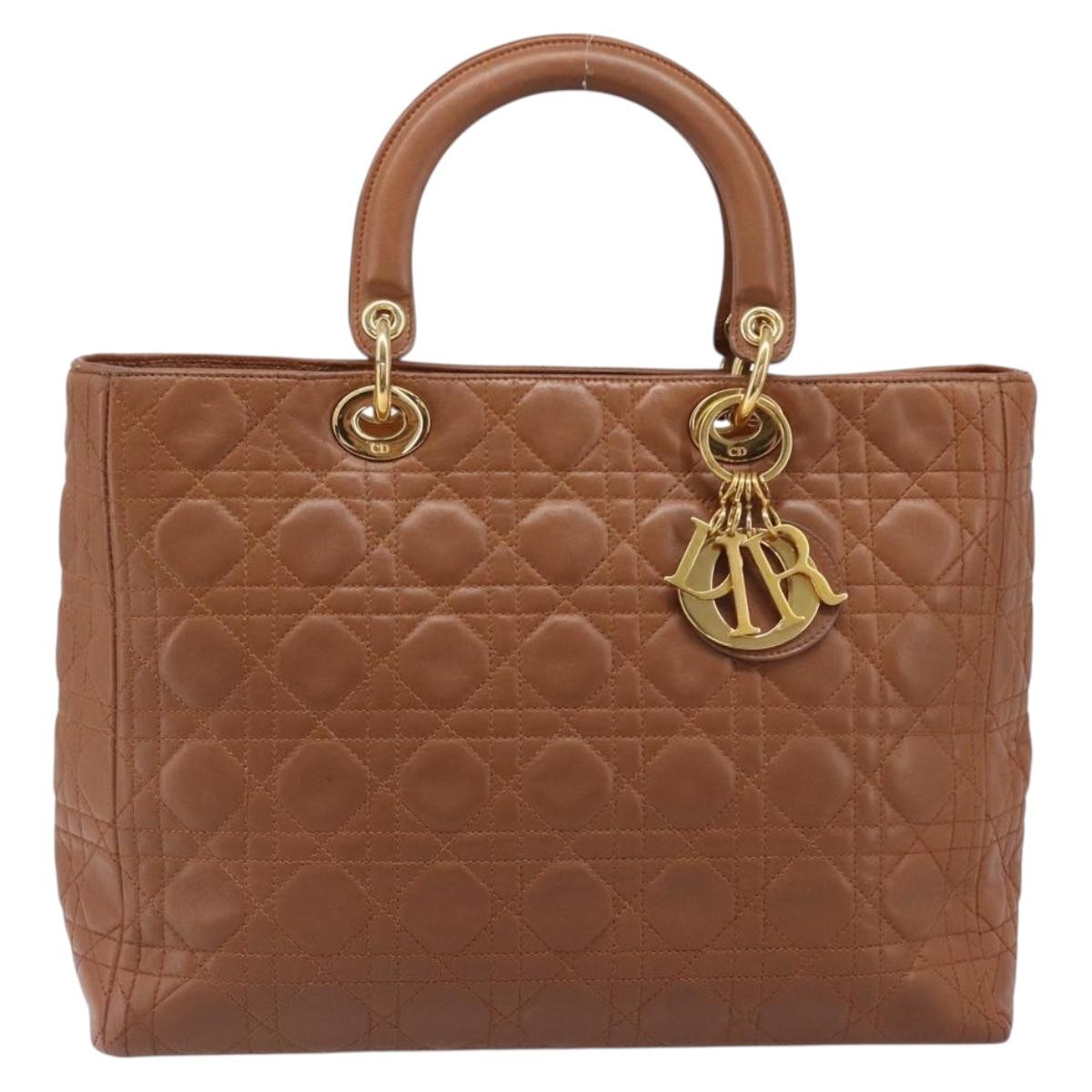 Christian Dior Canage Hand Bag Leather Brown Gold Auth bs36947