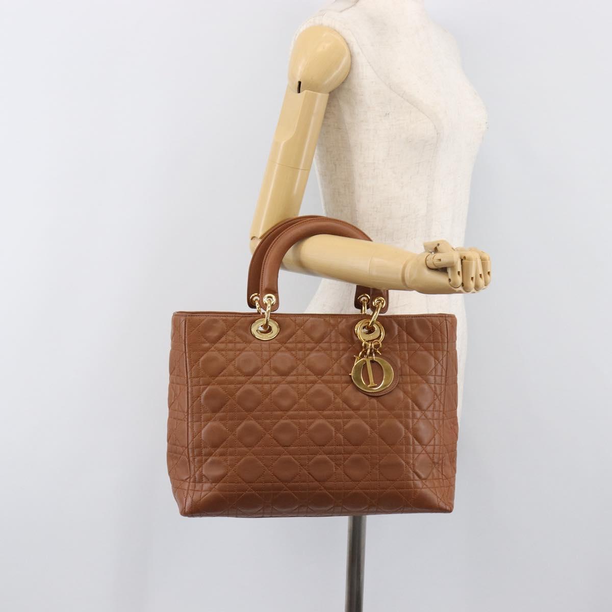 Christian Dior Canage Hand Bag Leather Brown Gold Auth bs36947