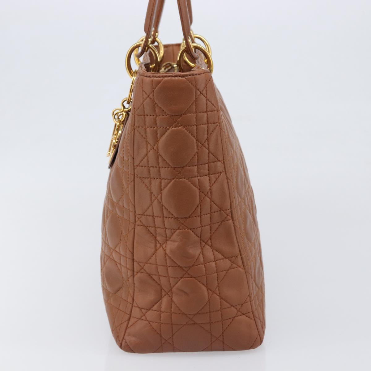 Christian Dior Canage Hand Bag Leather Brown Gold Auth bs36947